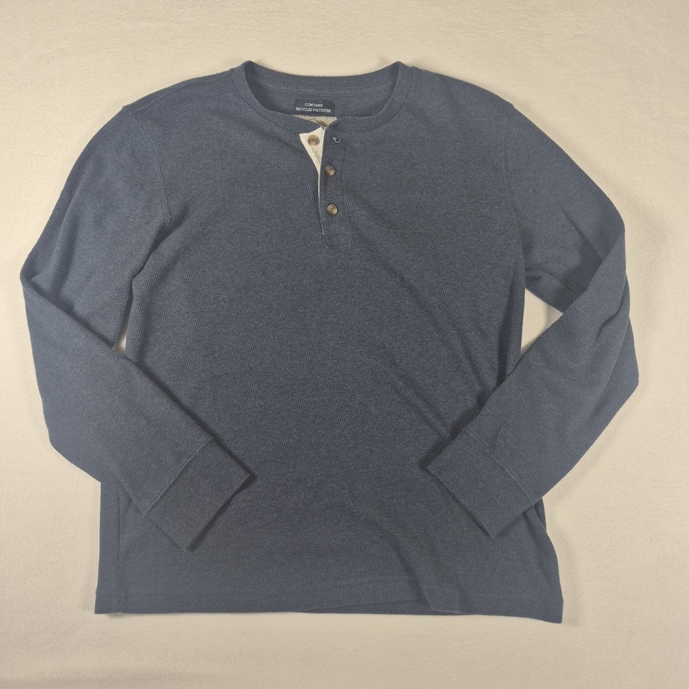 St.‎ Johns Bay 3 Button Henley Men's L Blue  Long Sleeve Super Soft Cotton Blend